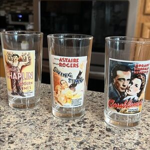 Vintage Movie Poster Glass Set of 3